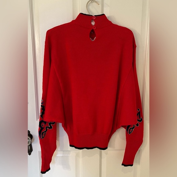 Collectors item. 80s rare Kansai Yamamoto red batwing wool sweater. Sz M - Picture 5 of 13